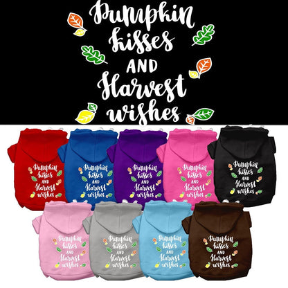 Sudadera con capucha para mascotas, perros y gatos serigrafiada con el texto "Pumpkin Kisses &amp; Harvest Wishes"