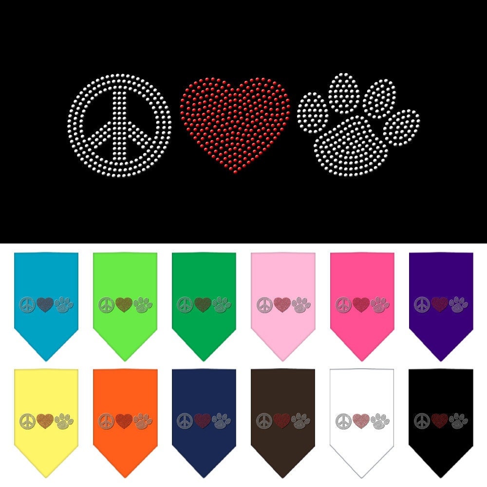 Bandana para mascotas y perros con diamantes de imitación, "Peace Love Paw"