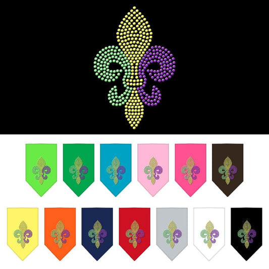 Bandana para mascotas y perros con diamantes de imitación, "Mardi Gras Fleur De Lis"