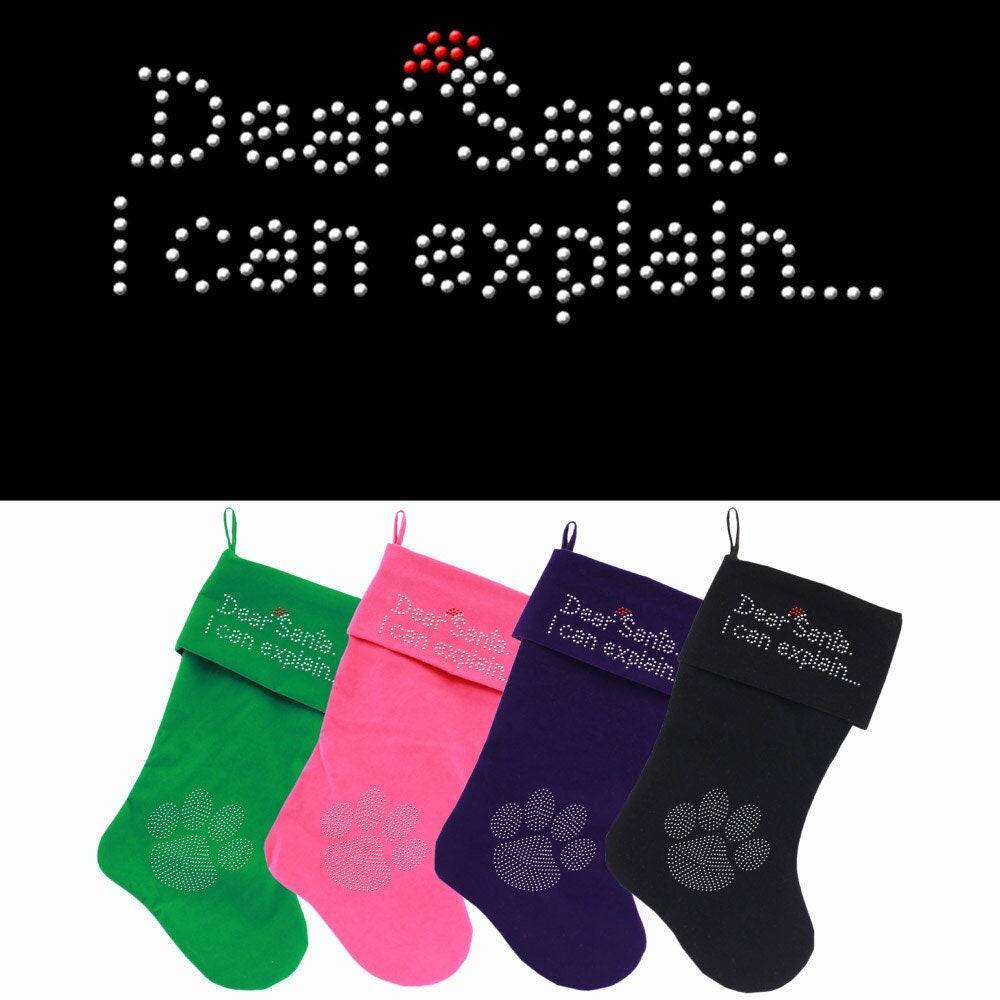 Christmas Stocking Rhinestone, "Dear Santa, I Can Explain"