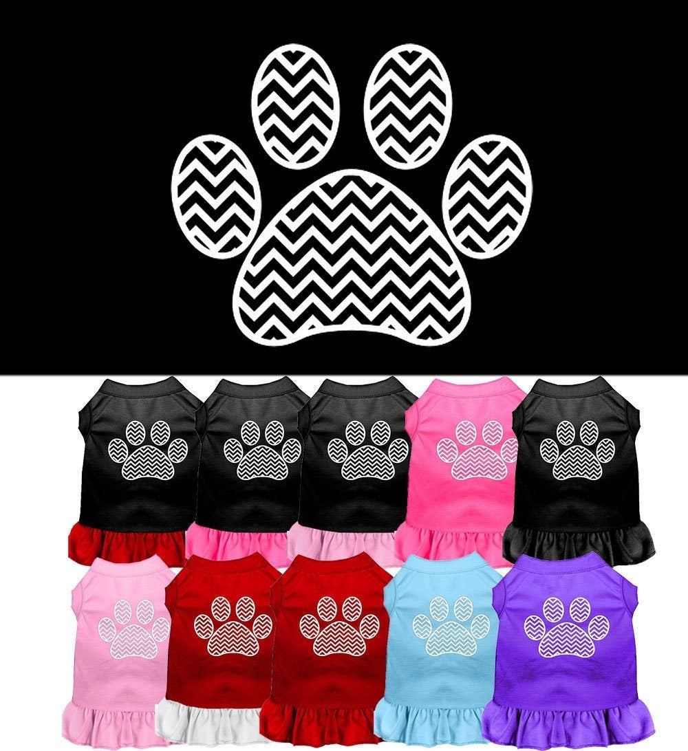 Pet Dog & Cat Dress Screen Printed, "Chevron Paw"