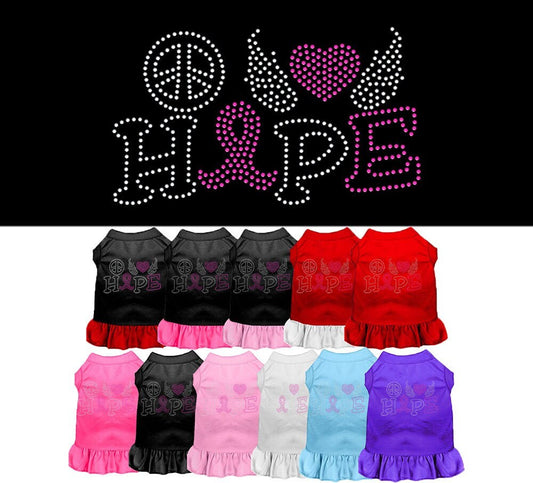 Rhinestone Pet Dog & Cat Dress Rhinestone, "Peace Love Hope Breast Cancer"