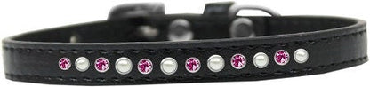 Collar de moda para perros, cachorros y mascotas, "Perla y cristales rosas"