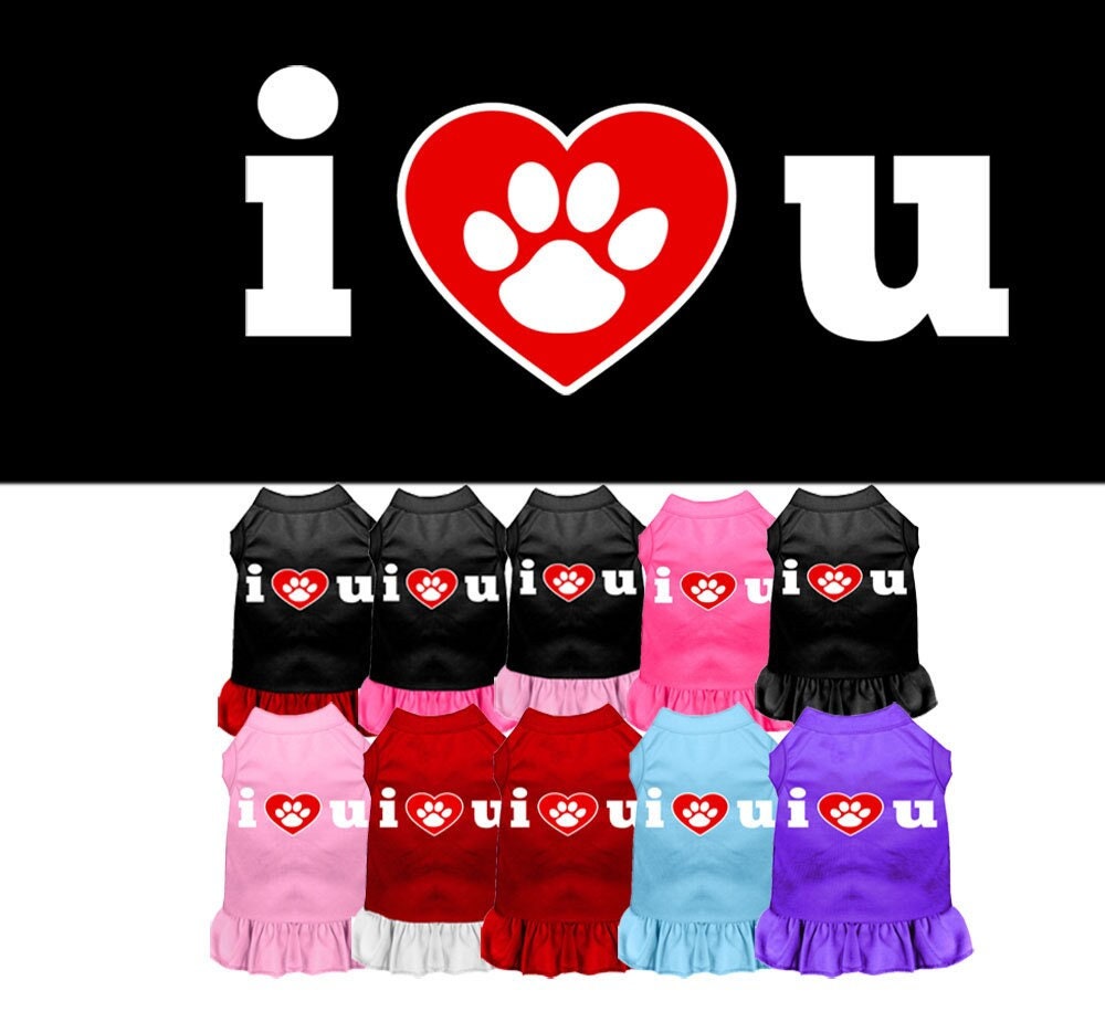 Dog Dress, Screen Printed, "I Heart You"