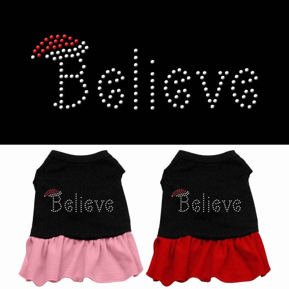 Vestido navideño para perros y gatos con diamantes de imitación, "Believe"