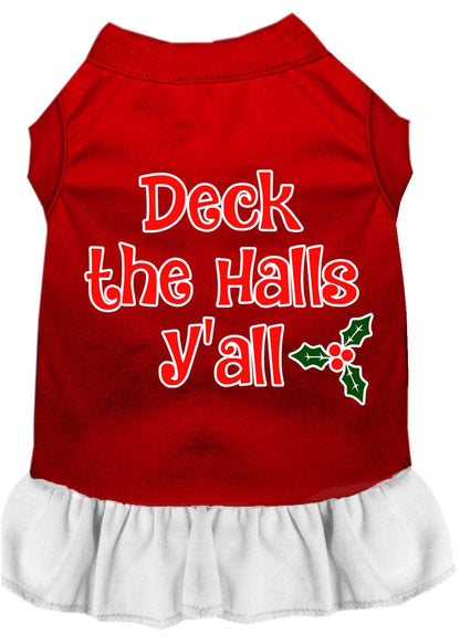 Christmas Dog Dress, Pet Dog & Cat Dress Screen Printed, "Deck The Halls Y'all"