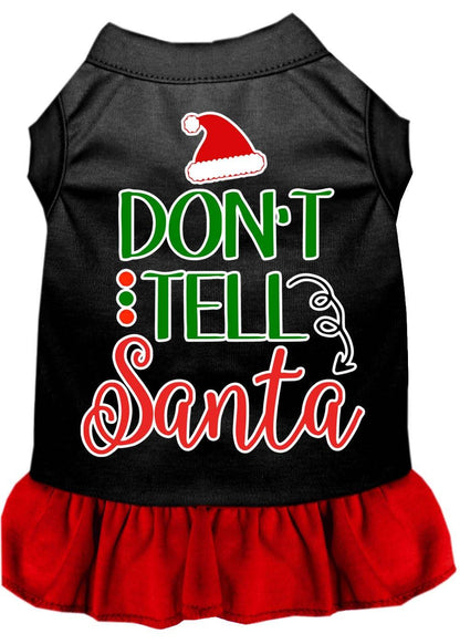 Christmas Dog Dress, Pet Dog & Cat Dress Screen Printed, "Don't Tell Santa"