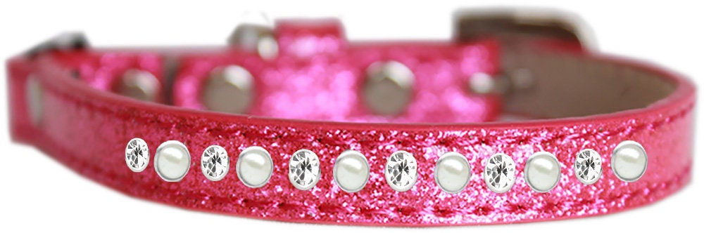 Collar de seguridad para gatos con forma de helado, "One Row Pearl &amp; Clear Crystal"