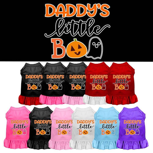 Vestido para perro y gato de Halloween serigrafiado con la frase "Daddy's Little Boo"