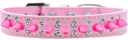 Collar con púas para perros y mascotas, "Púas de cristal doble y rosa brillante"