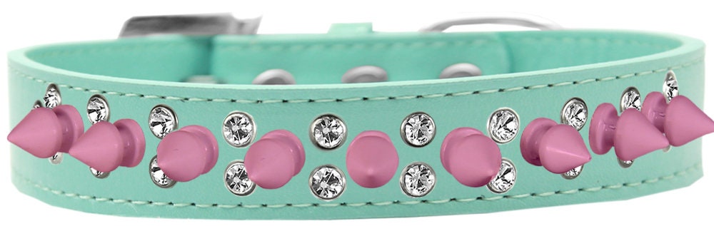 Pet and Dog Spike Collar, "Double Crystal & Light Pink Spikes"