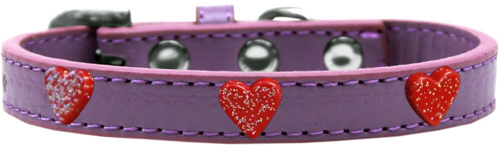 Collar de moda para perros, cachorros y mascotas, "Corazón con purpurina roja"