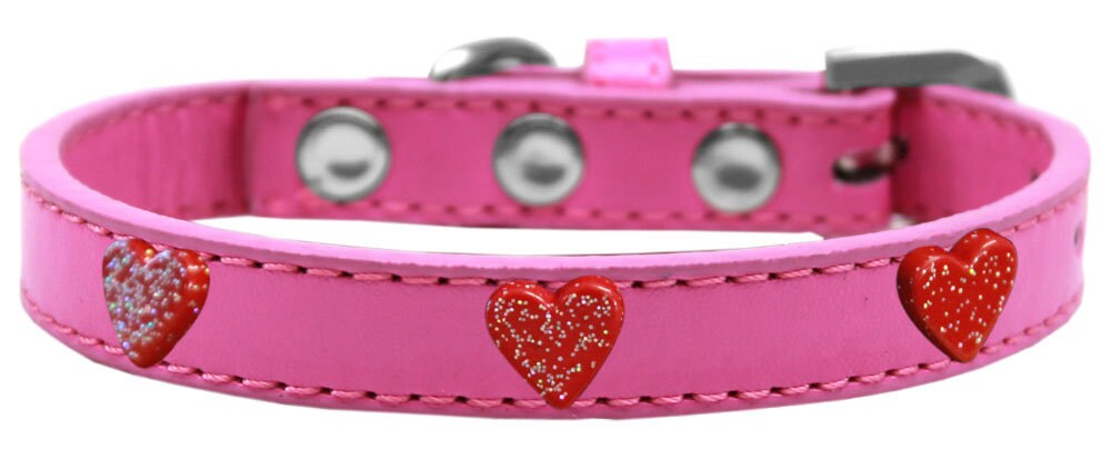 Collar de moda para perros, cachorros y mascotas, "Corazón con purpurina roja"