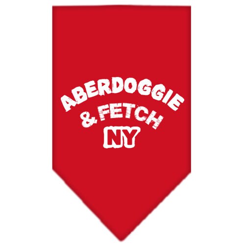 Bandana para mascotas y perros serigrafiada con la frase "Aberdoggie &amp; Fetch NY"