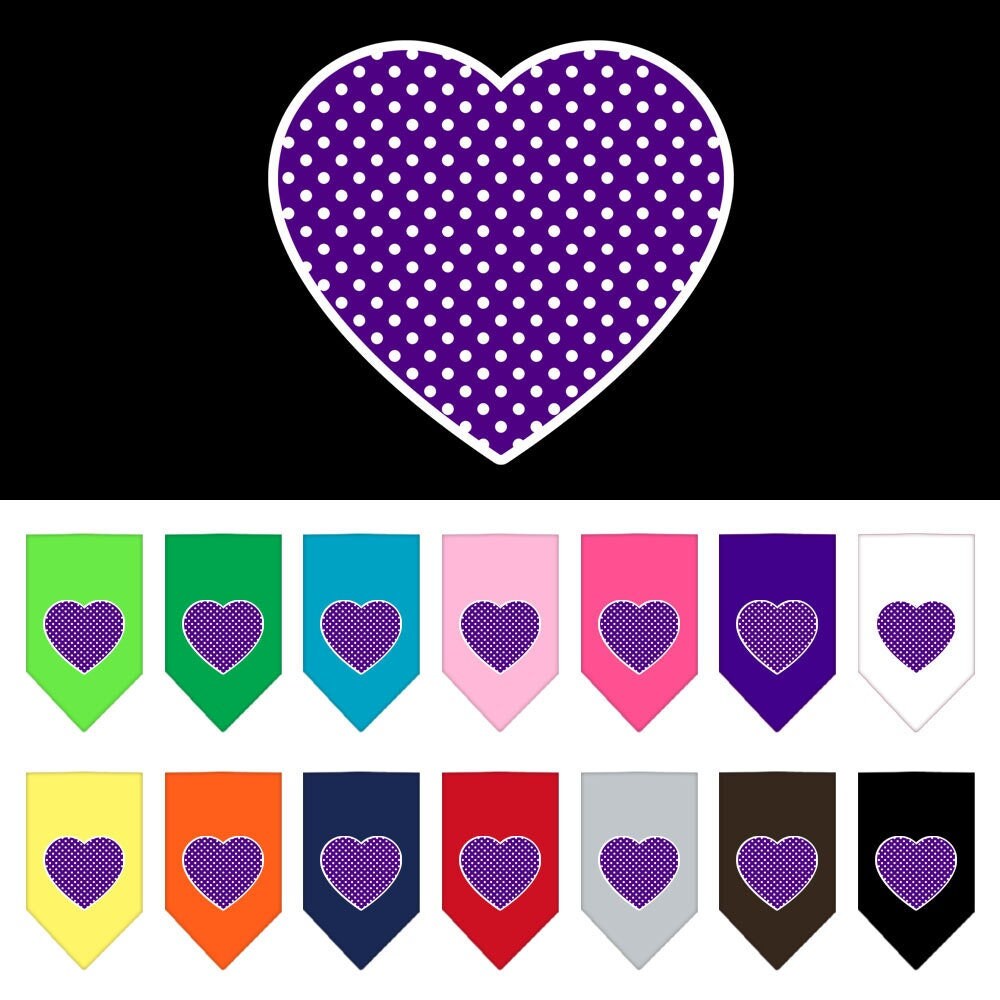 Pet and Dog Bandana Screen Printed, "Purple Swiss Dot Heart"