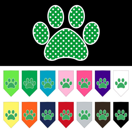 Bandana para mascotas y perros serigrafiada con el texto "Green Swiss Dot Paw"