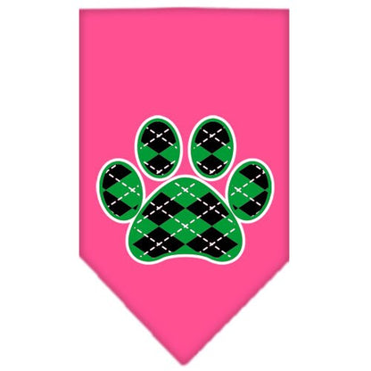 Bandana para mascotas y perros serigrafiada, "Green Argyle Paw"