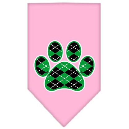 Bandana para mascotas y perros serigrafiada, "Green Argyle Paw"