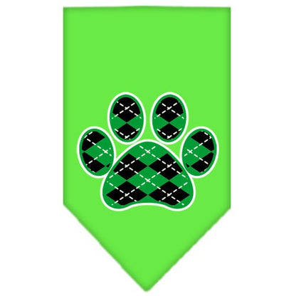 Pet and Dog Bandana Screen Printed,  "Green Argyle Paw"