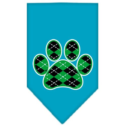 Bandana para mascotas y perros serigrafiada, "Green Argyle Paw"