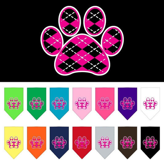 Bandana para mascotas y perros serigrafiada, "Pink Argyle Paw"