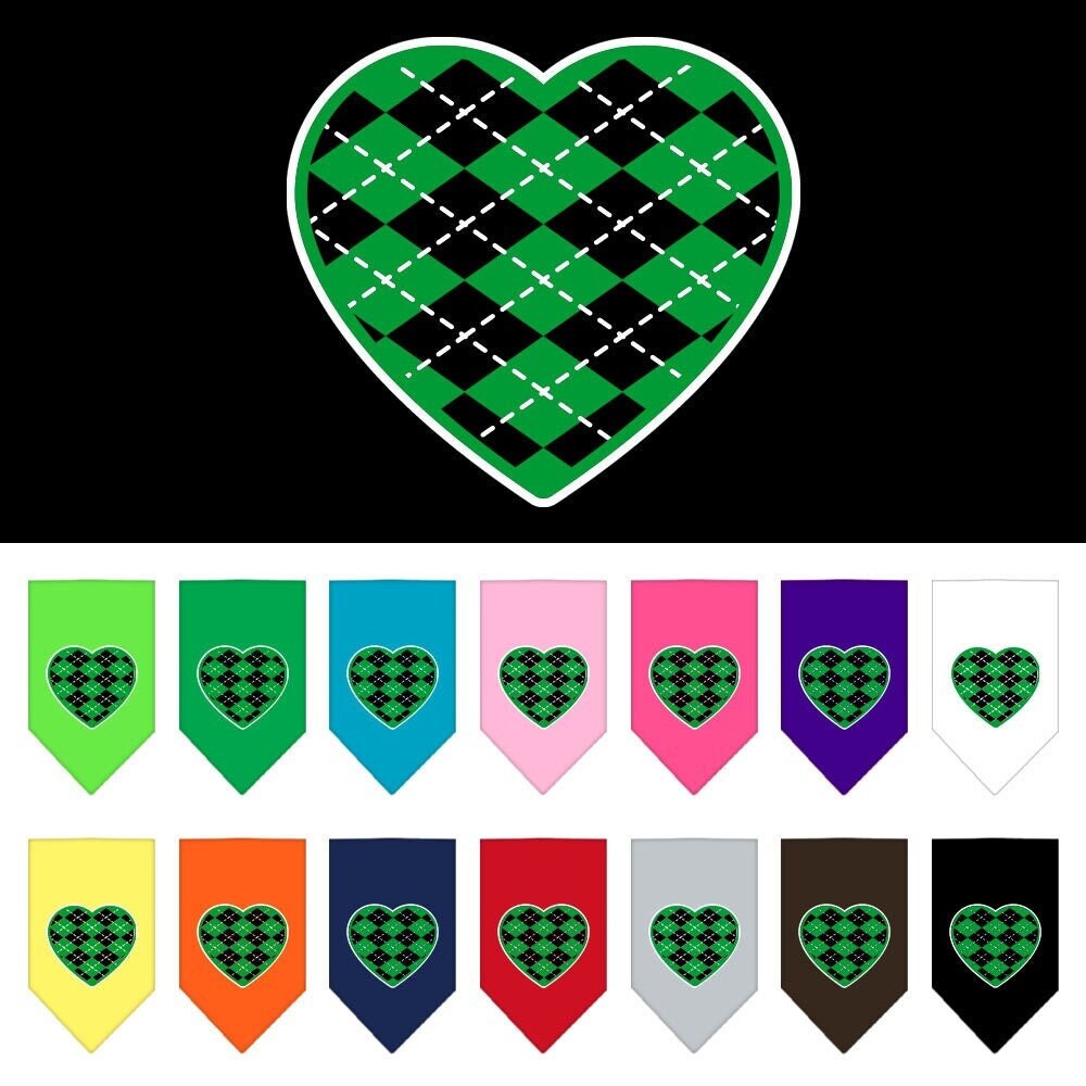 Bandana para mascotas y perros serigrafiada con el texto "Corazón de rombos verdes"