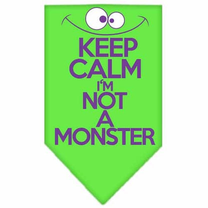 Bandana para mascotas y perros serigrafiada con la frase "Keep Calm, I'm Not A Monster" (Mantén la calma, no soy un monstruo)