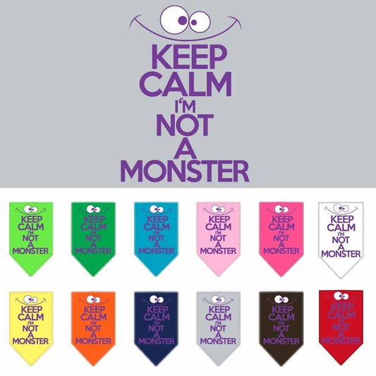 Bandana para mascotas y perros serigrafiada con la frase "Keep Calm, I'm Not A Monster" (Mantén la calma, no soy un monstruo)