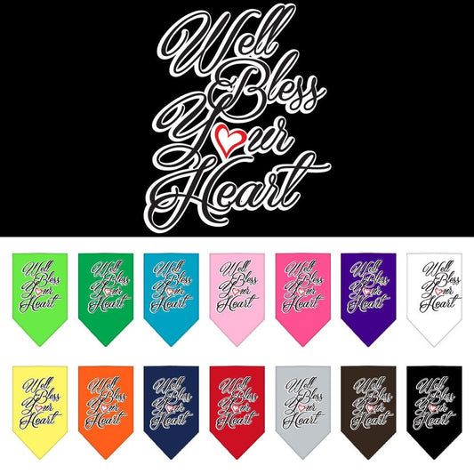 Bandana para mascotas y perros serigrafiada con la frase "Well Bless Your Heart"