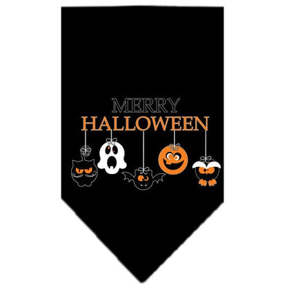 Bandana de Halloween para mascotas y perros serigrafiada con la frase "Feliz Halloween"