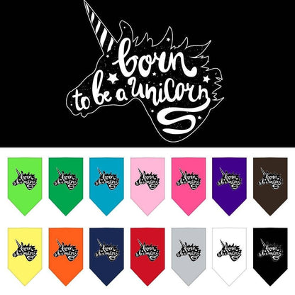 Bandana para mascotas y perros serigrafiada con la frase "Born To Be A Unicorn"