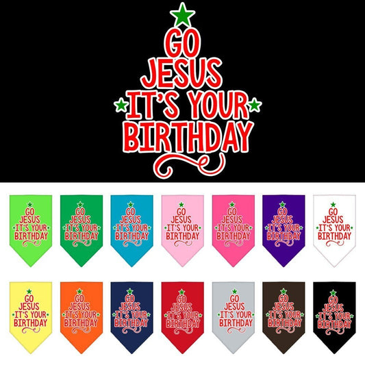 Bandana navideña para mascotas y perros serigrafiada con la frase "Ven Jesús, es tu cumpleaños"