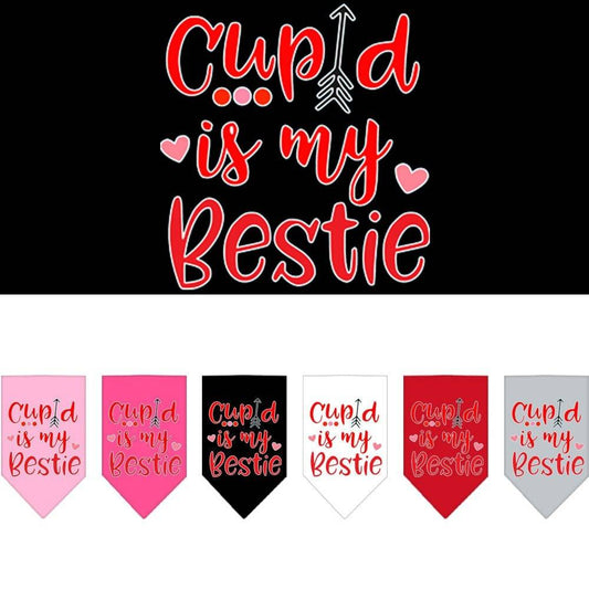 Bandana para mascotas y perros serigrafiada con la frase "Cupido es mi mejor amigo"