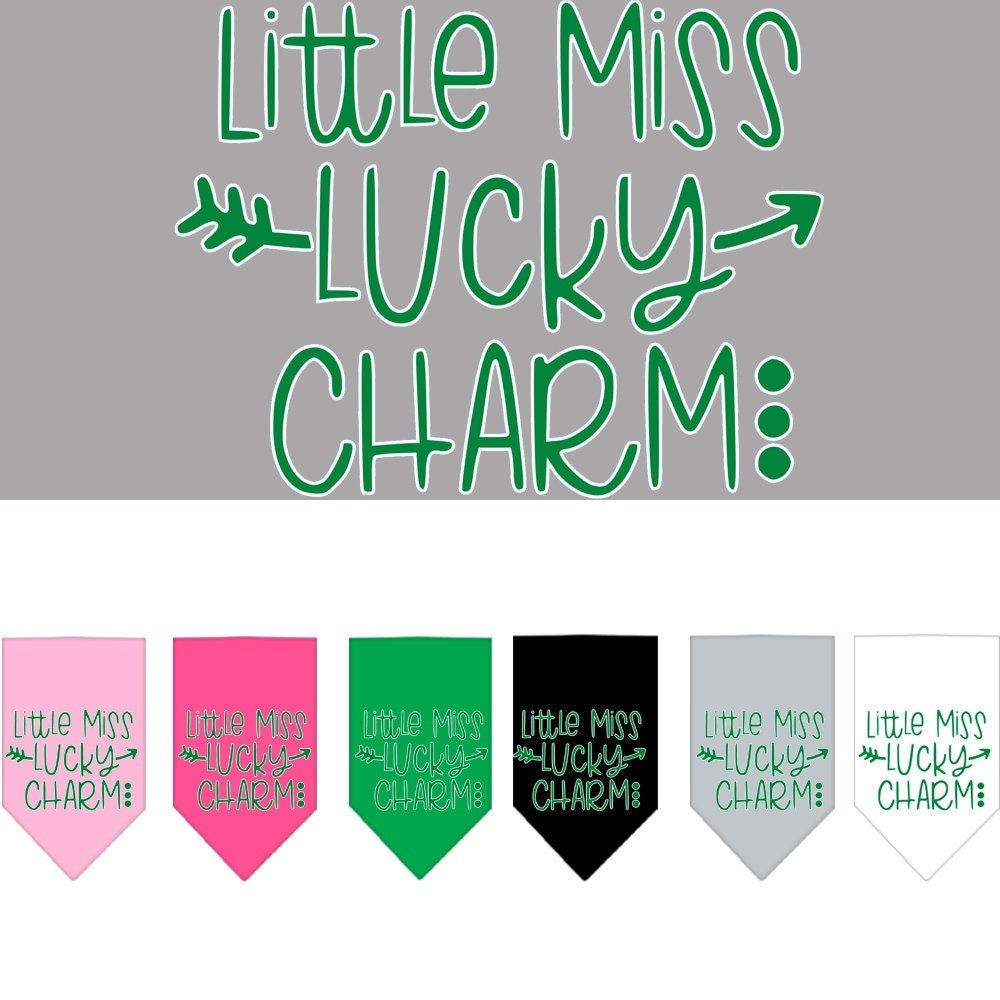 Bandana para mascotas y perros serigrafiada con la frase "Little Miss Lucky Charm"