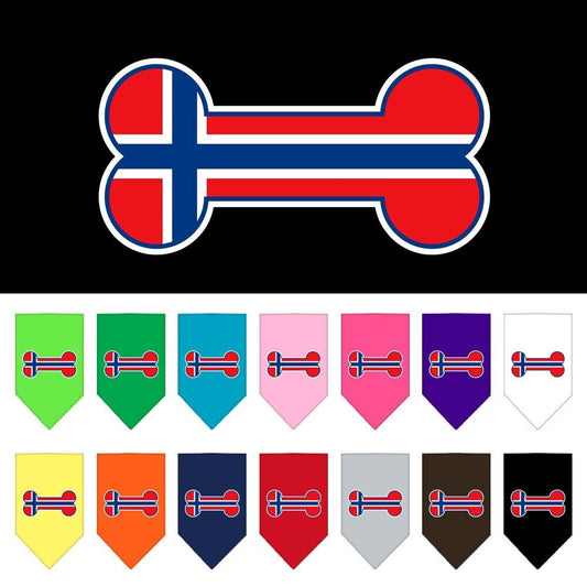 Bandana para mascotas y perros serigrafiada con la bandera de Noruega en forma de hueso