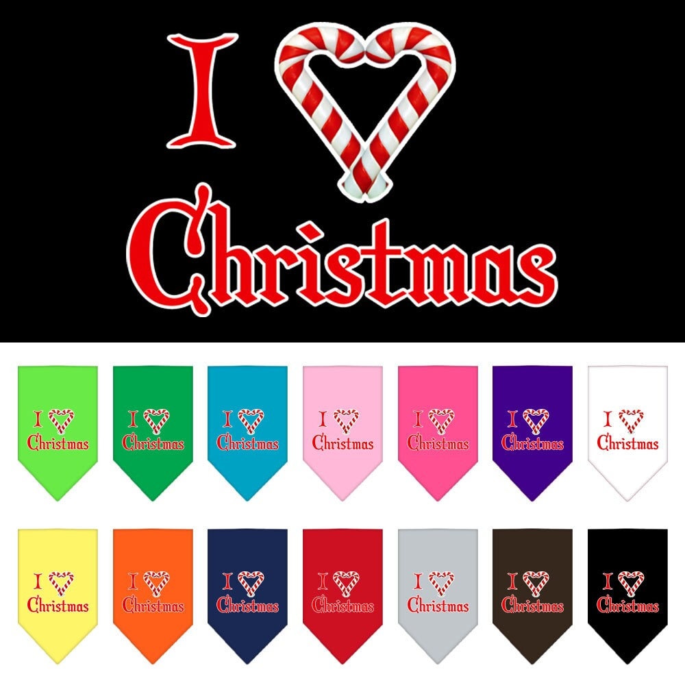 Bandana navideña para mascotas y perros serigrafiada con la frase "I Heart Christmas"