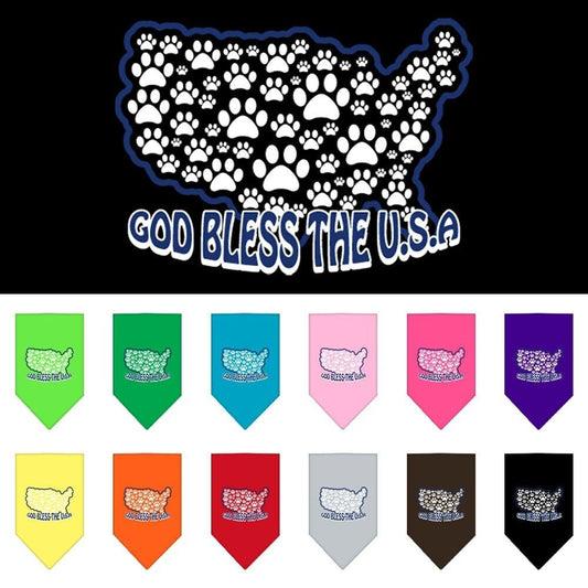 Bandana para mascotas y perros serigrafiada con la frase "Dios bendiga a Estados Unidos"