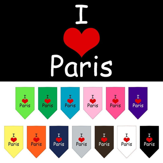 Bandana para mascotas y perros serigrafiada con la frase "I Love Paris"