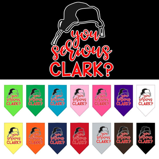 Bandana navideña para mascotas y perros serigrafiada con la frase "¿Hablas en serio, Clark?"