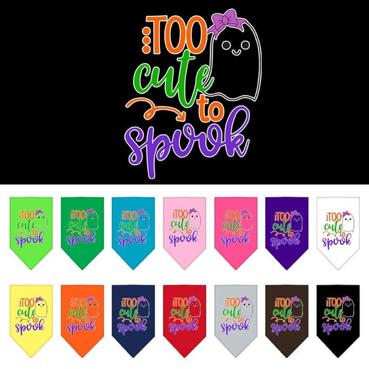 Bandana para perros y mascotas de Halloween serigrafiada con la frase "Too Cute To Spook - Girly Ghost"