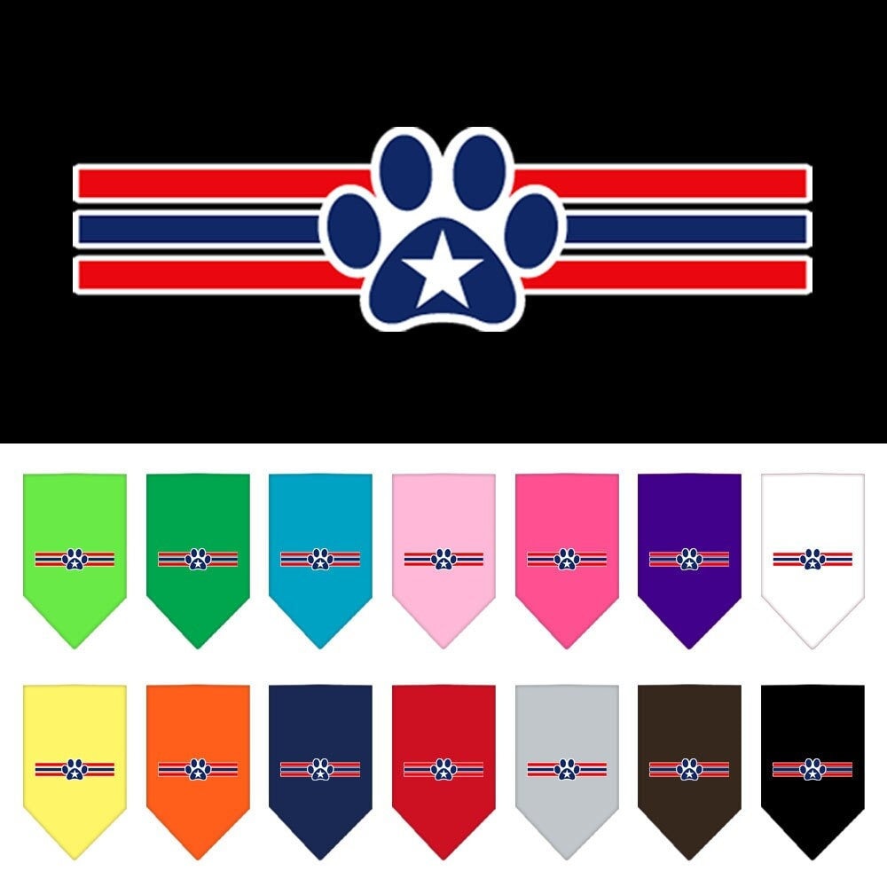 Bandana para mascotas y perros serigrafiada con la frase "Patriotic Star Paw"