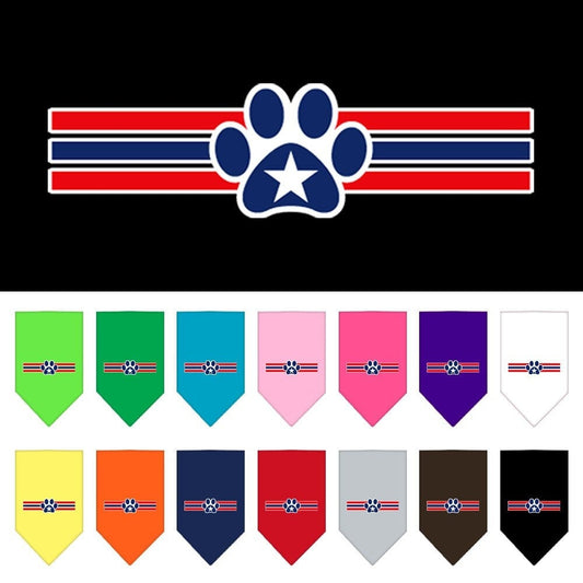 Bandana para mascotas y perros serigrafiada con la frase "Patriotic Star Paw"