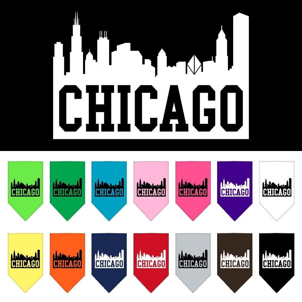 Bandana para mascotas y perros serigrafiada con el logo "Chicago Skyline"