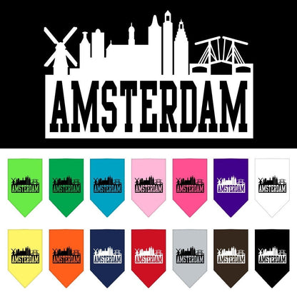 Bandana para mascotas y perros serigrafiada con el lema "Amsterdam Skyline"