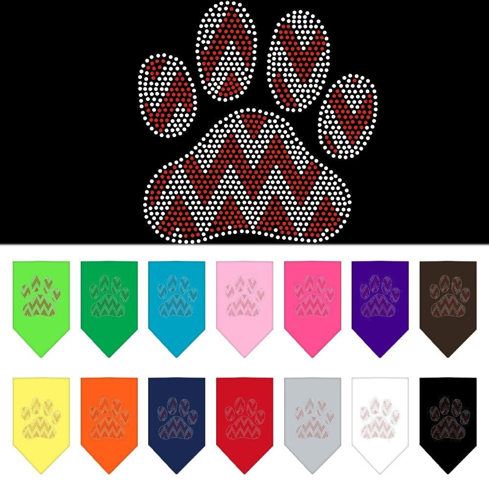 Christmas Pet and Dog Bandana Rhinestone, "Candy Cane Chevron Paw"