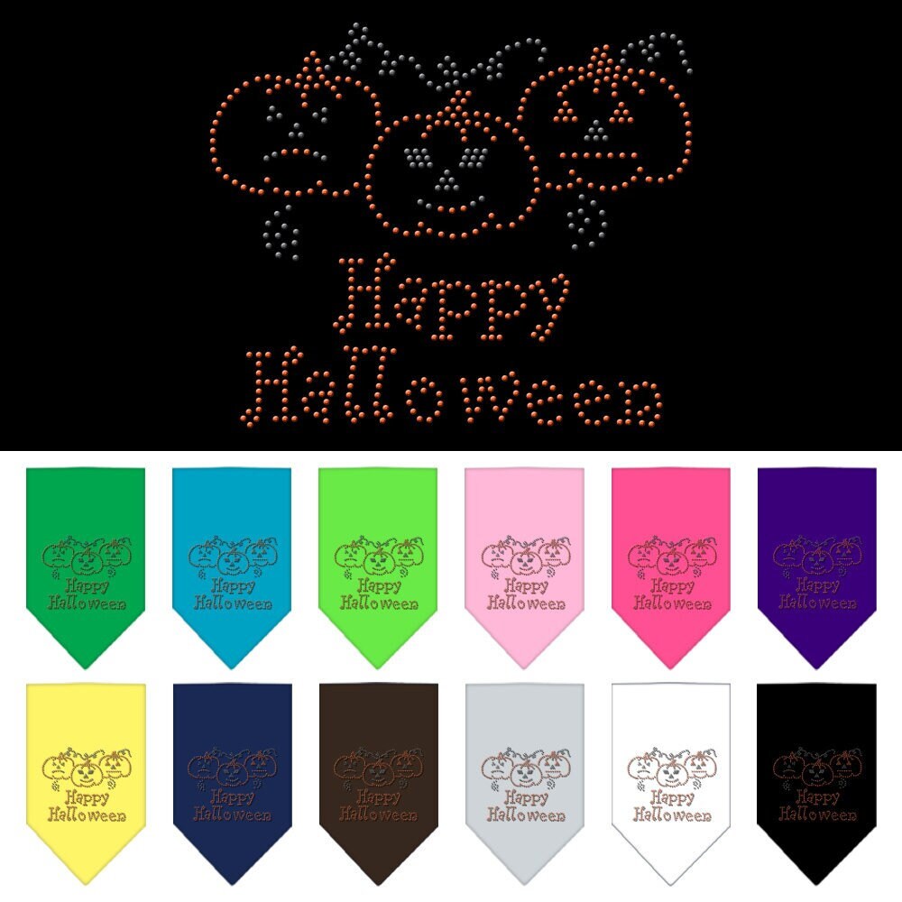 Bandana de Halloween para mascotas y perros con diamantes de imitación, "Feliz Halloween"