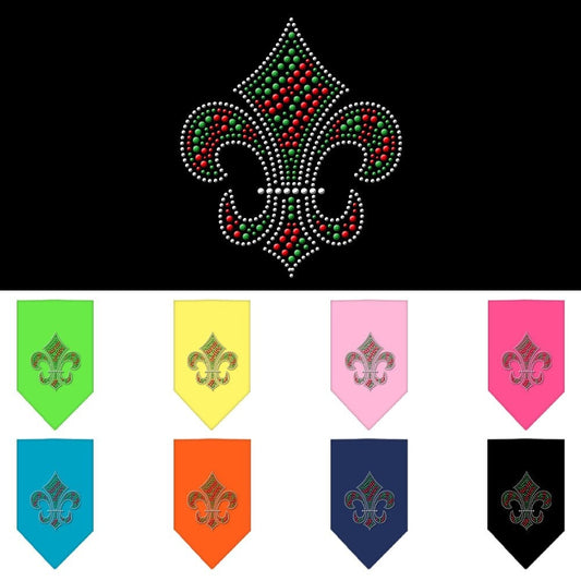 Christmas Pet and Dog Bandana Rhinestone, "Christmas Fleur De Lis"