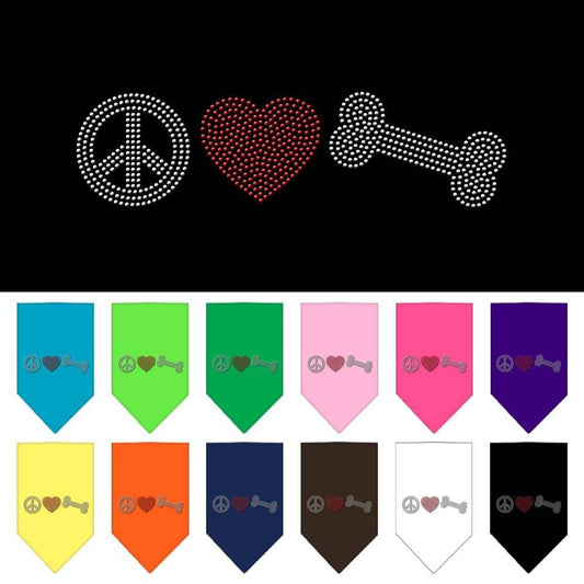 Bandana para mascotas y perros con diamantes de imitación, "Peace Love Bone"