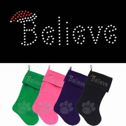 Christmas Stocking Rhinestone, "Believe"