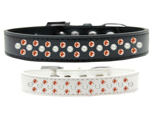 Collar de moda para perros, cachorros y mascotas, con adornos de cristales color perla y naranja